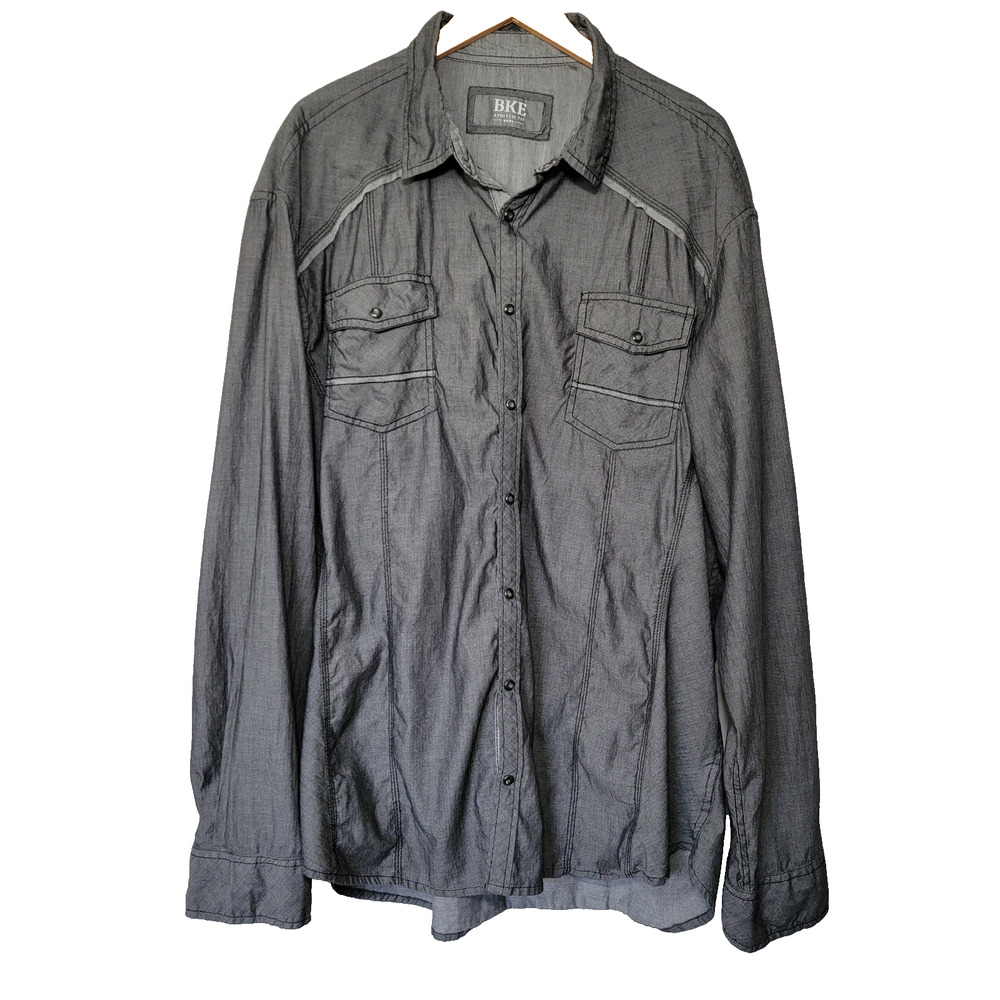 BKE Western Pearl Snap Gray Shirt Mens XXXL 100% Cotton Rockabilly Cowboy Office